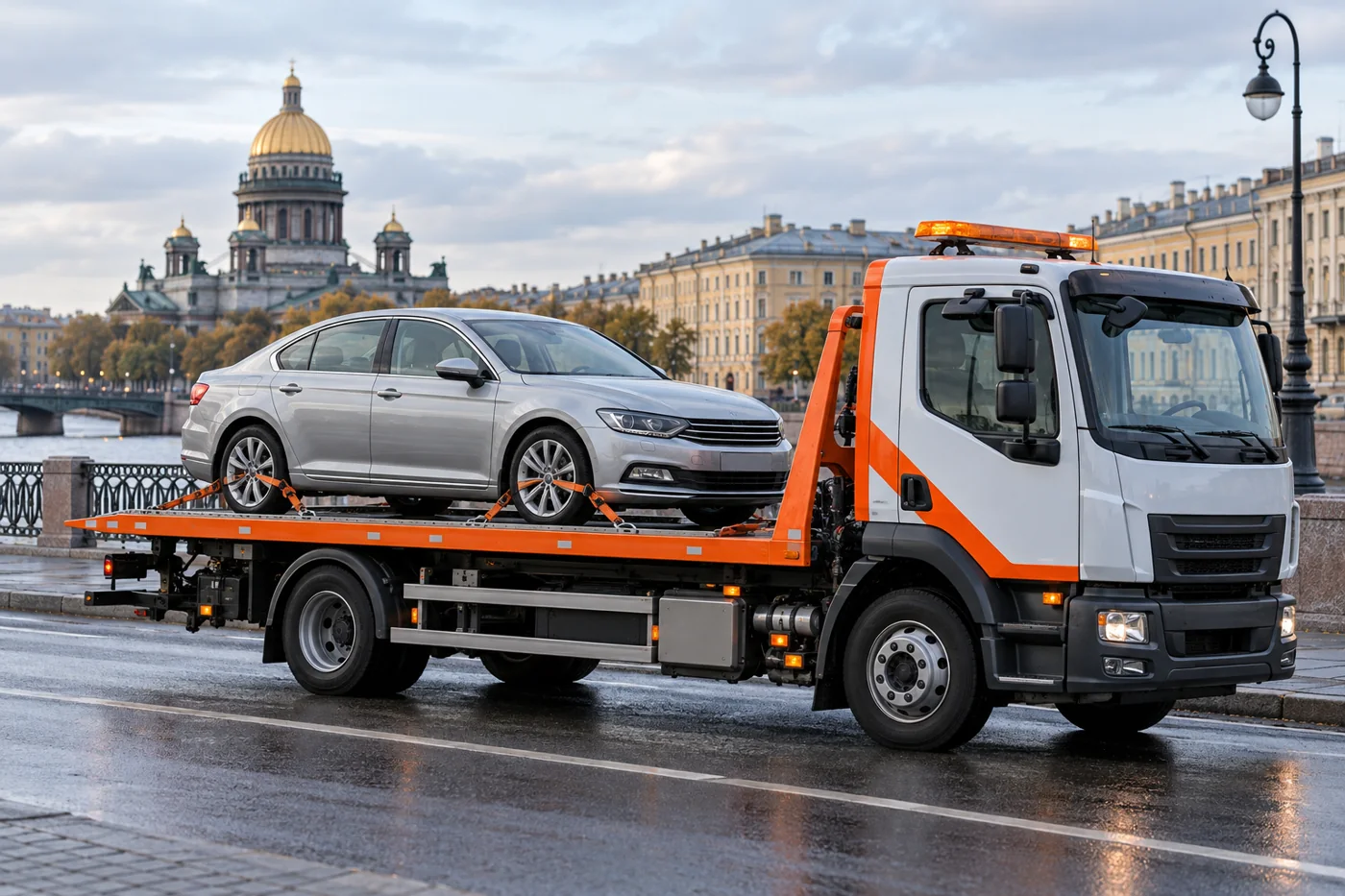 Легковой автомобиль на платформе эвакуатора